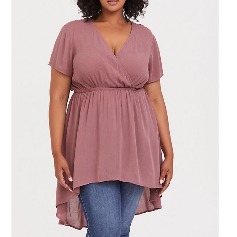CRINKLE GAUZE SURPLICE HI-LO BABYDOLL TUNIC torrid